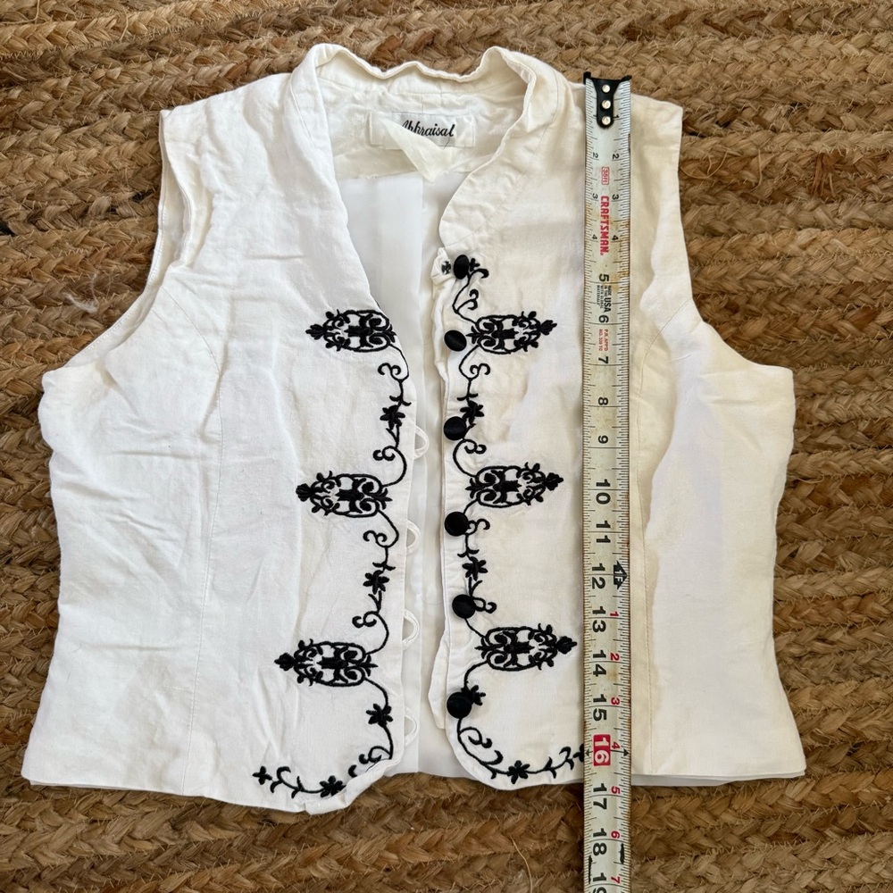 Vintage Small White and Black Embroidered Waistcoat Vest - Picture 3 of 5